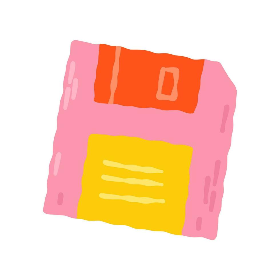 süß Rosa Diskette Platte 00er, 2000er. Hand gezeichnet eben Karikatur Element. Vektor Illustration