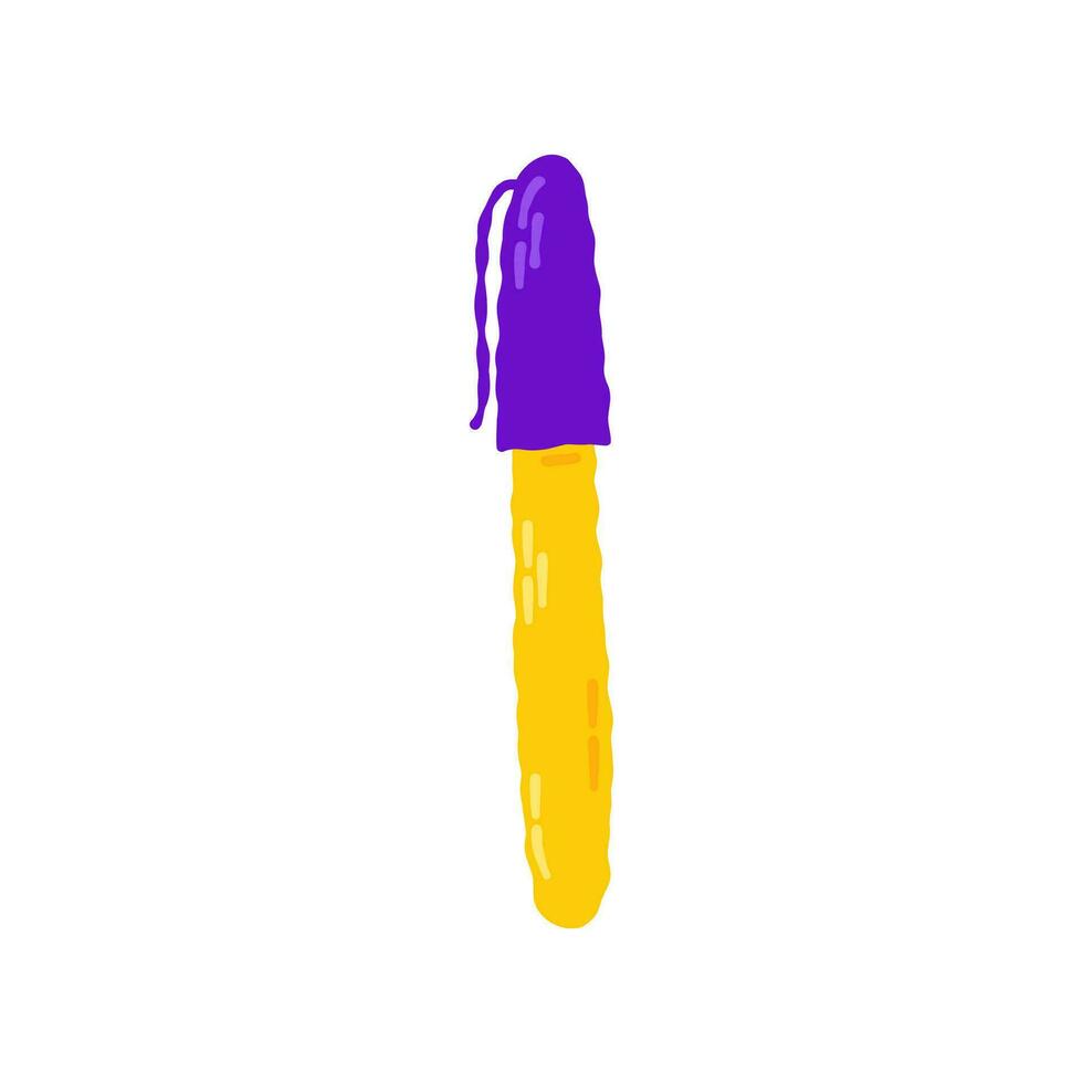 gelb-lila Stift mit ein Deckel 00er, 2000er. Hand gezeichnet eben Karikatur Element. Vektor Illustration