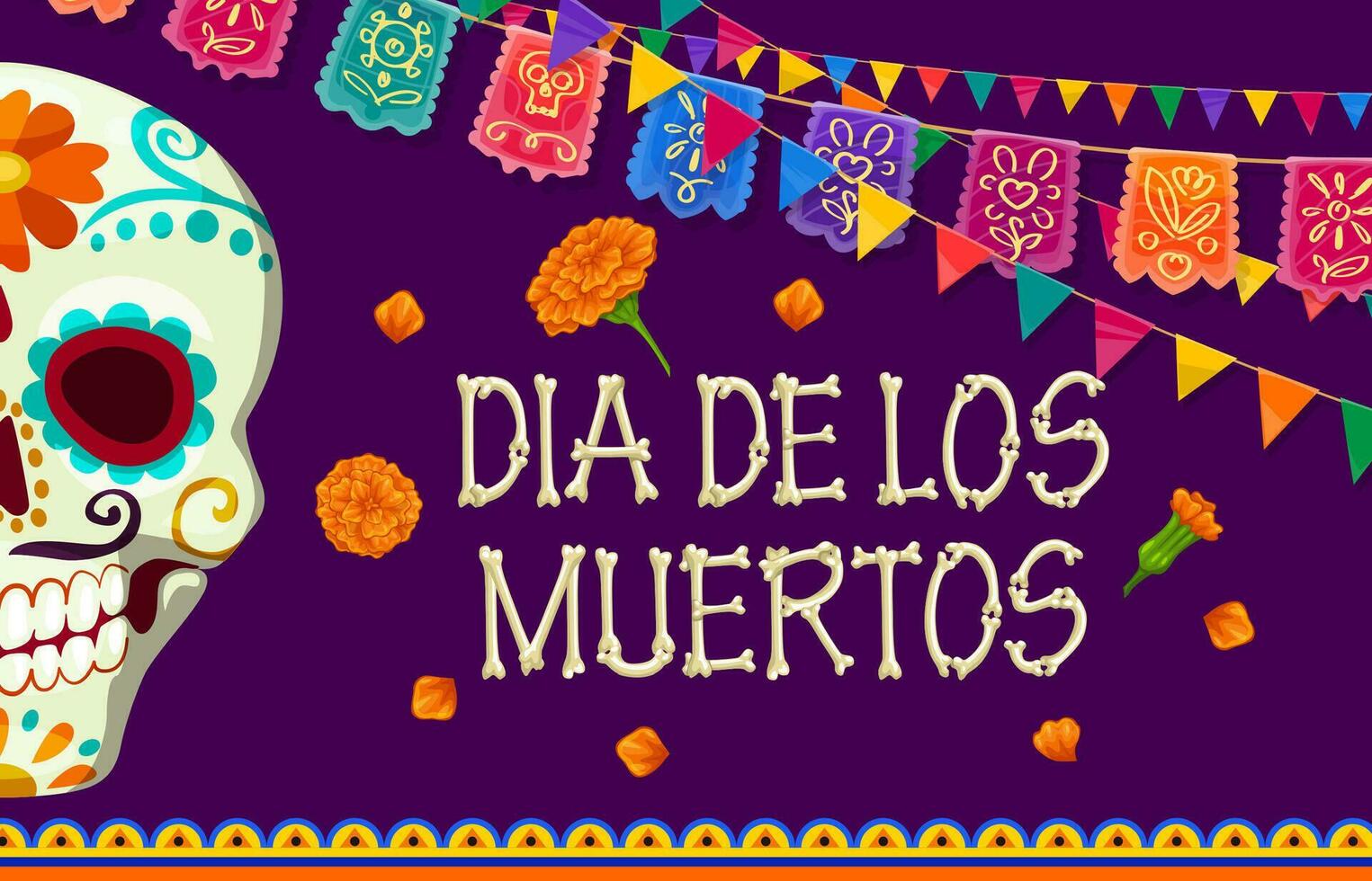 dia de los Muertos Mexikaner Banner mit Schädel vektor