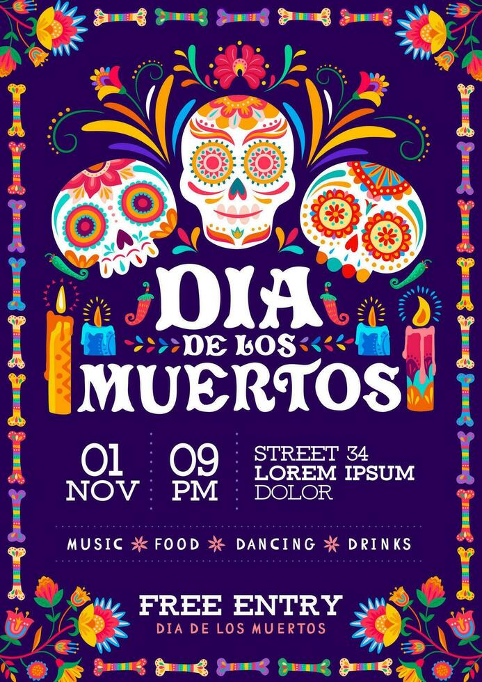 dia de los muertos fest flygblad, mexikansk Semester vektor