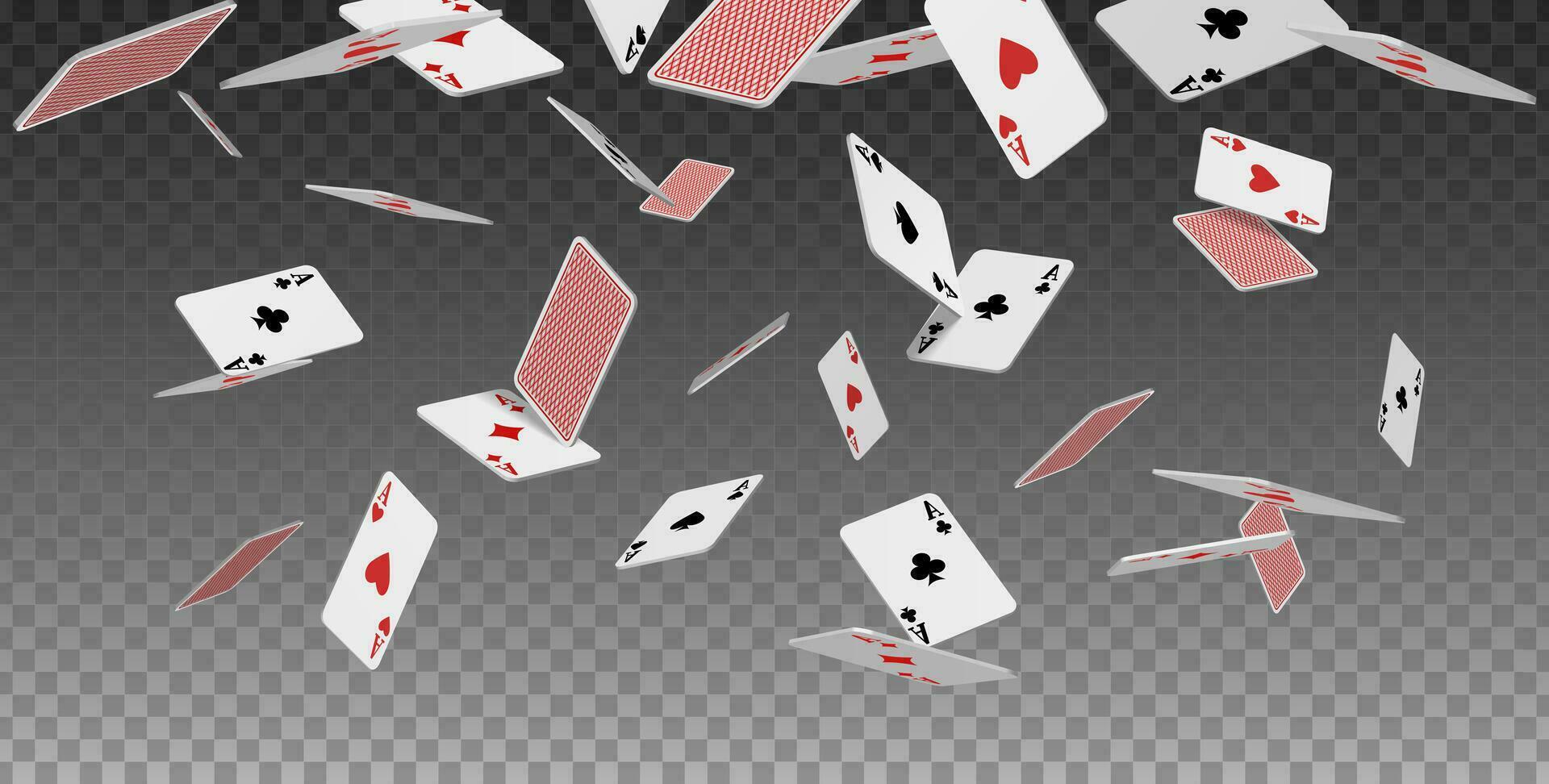 3d realistisch Vektor Symbol. fliegend spielen Karten von Asse von Diamanten Vereine Spaten und Herzen , fallen auf das Tisch.
