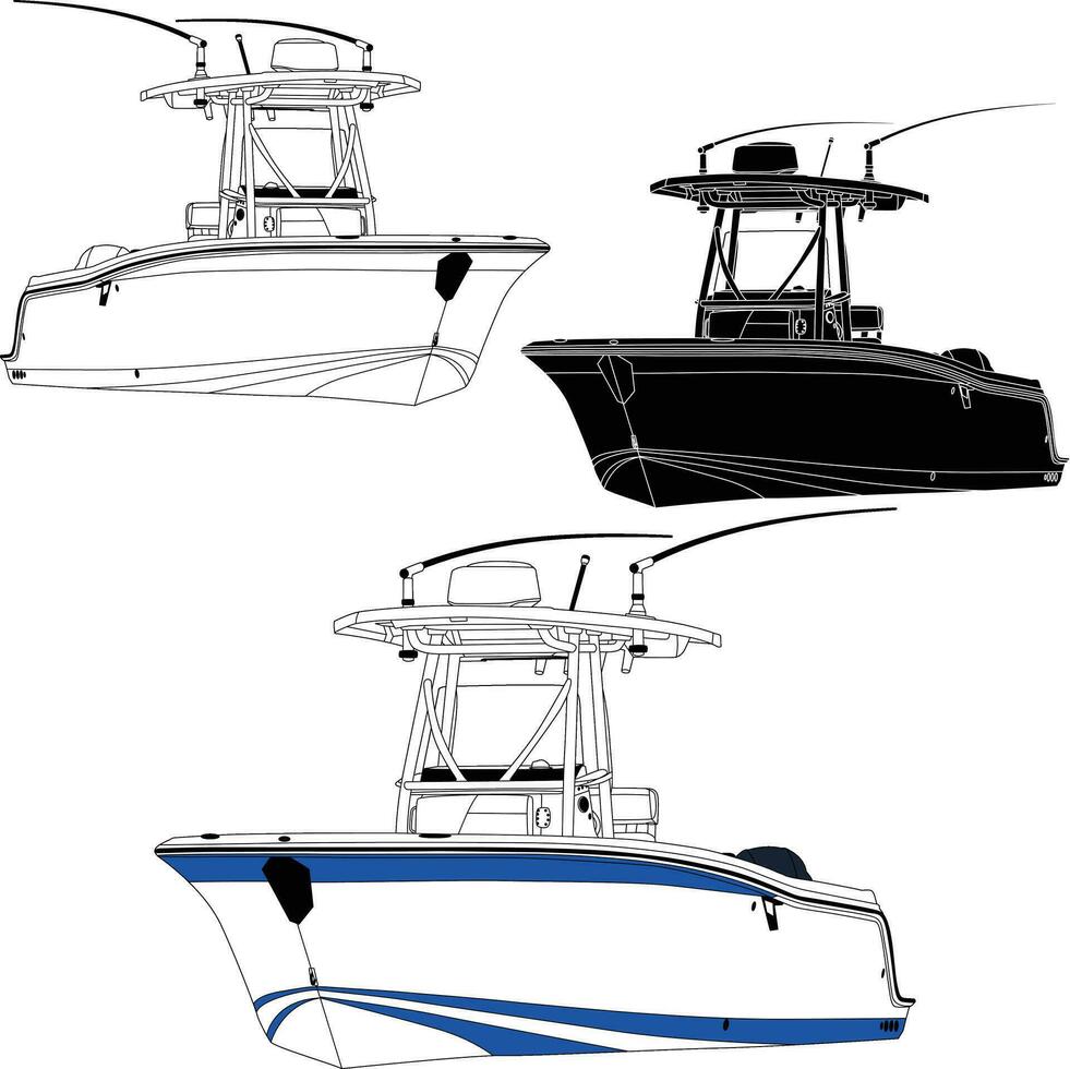 vektor skiss av de fiske båt linje konst illustration.
