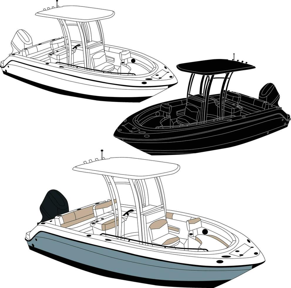 Boot Vektor, Angeln Boot Vektor Linie Kunst Illustration.