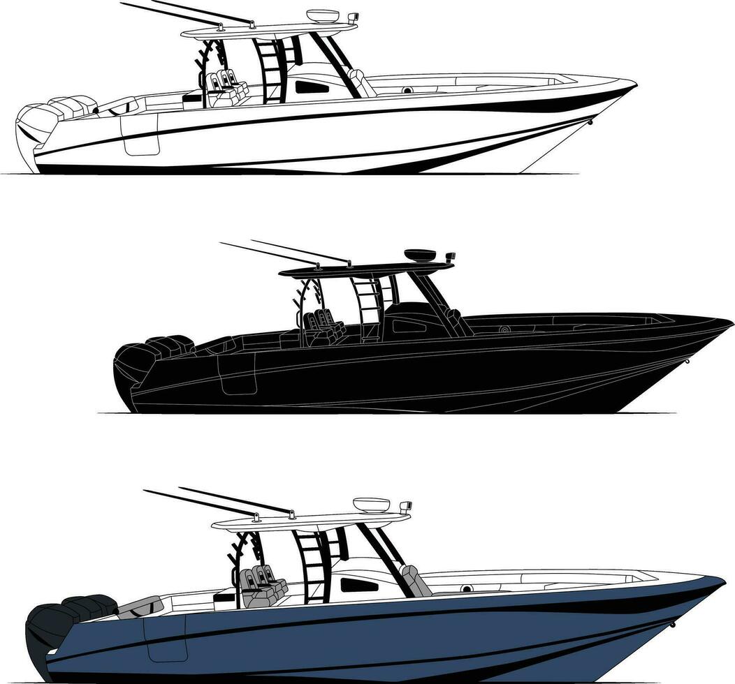 Vektor, Linie Kunst und Farbe Bild von Angeln Boot auf ein Weiß Hintergrund. vektor