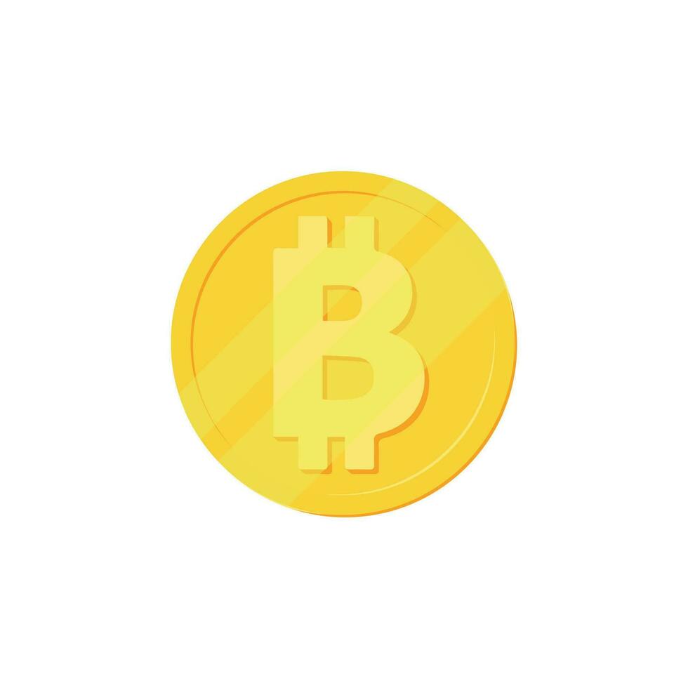 Bitcoin Münze Symbol. Gold Bitcoin Karikatur Stil isoliert. glänzend Gold Bitcoin Zeichen zum Designer und Illustratoren. Gold Stück im das bilden von ein Vektor Illustration. Digital Währung. Vektor Symbol.