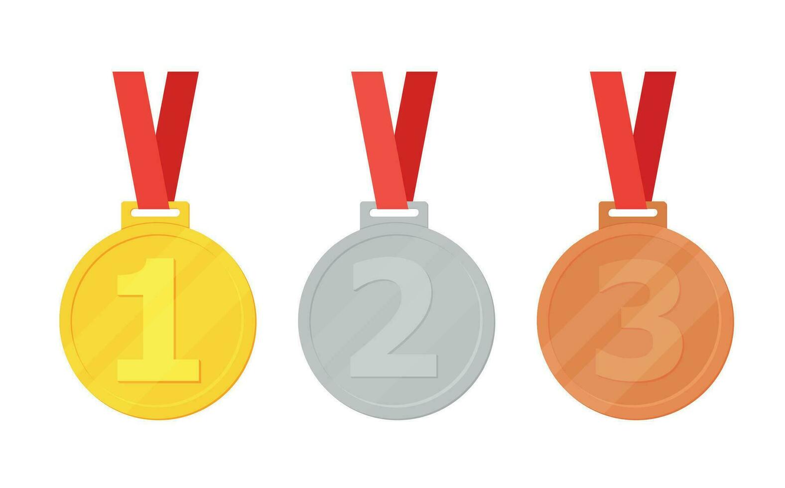 Gold, Silber und Bronze- Medaillen mit rot Band eben Vektor Symbole zum Sport Apps und Websites