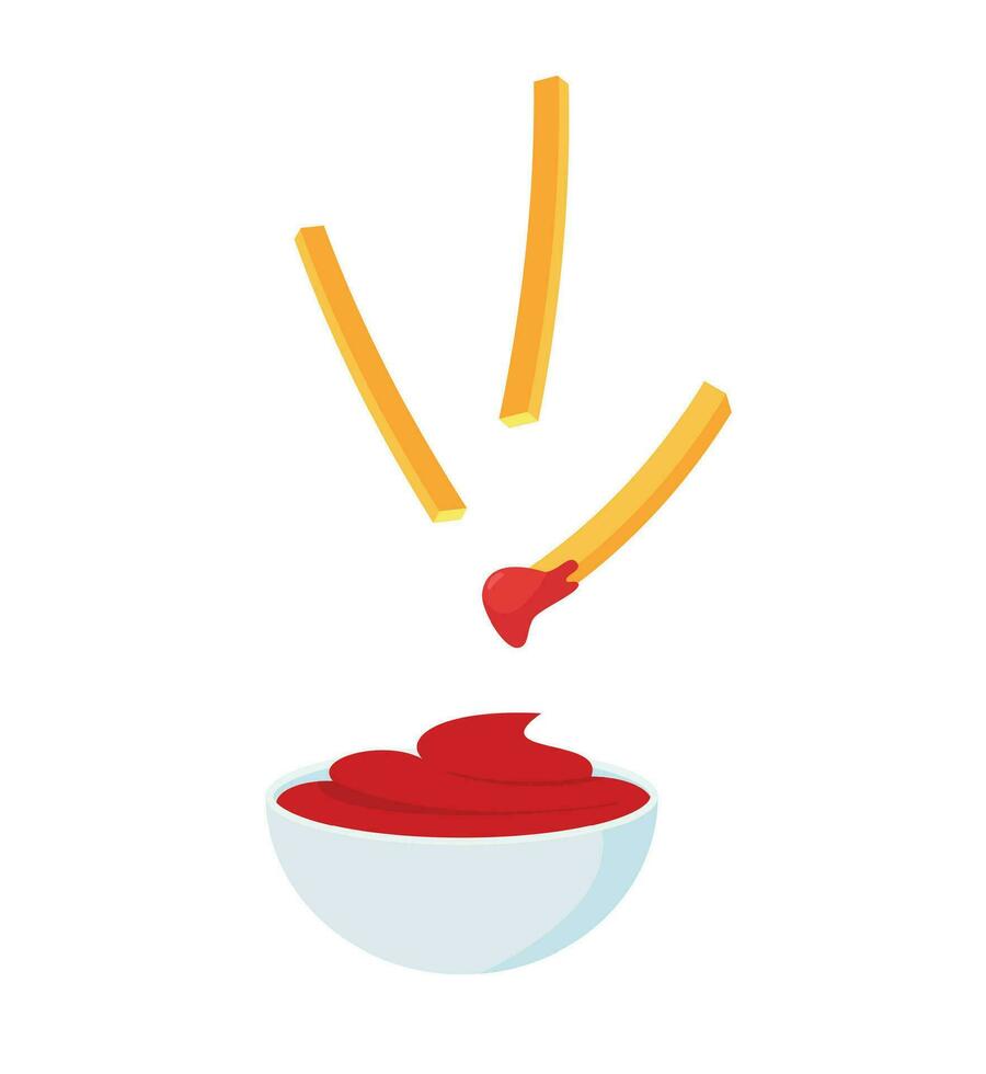 franska frites i ketchup vektor illustration för snabb mat mellanmål, gata mat begrepp