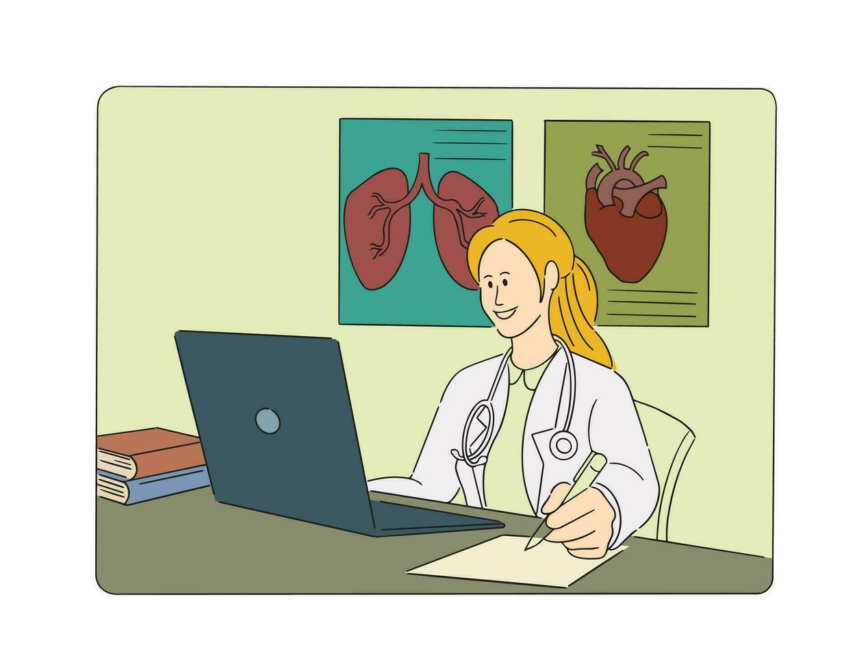 Charakter Illustration von ein medizinisch Mitarbeiter warten zum ein geduldig beim ein Klinik vektor