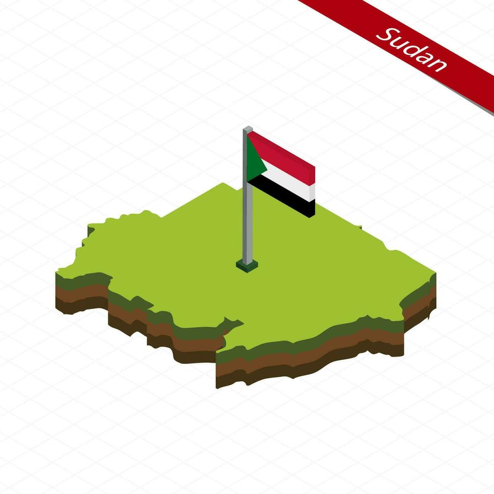 Sudan isometrisch Karte und Flagge. Vektor Illustration.