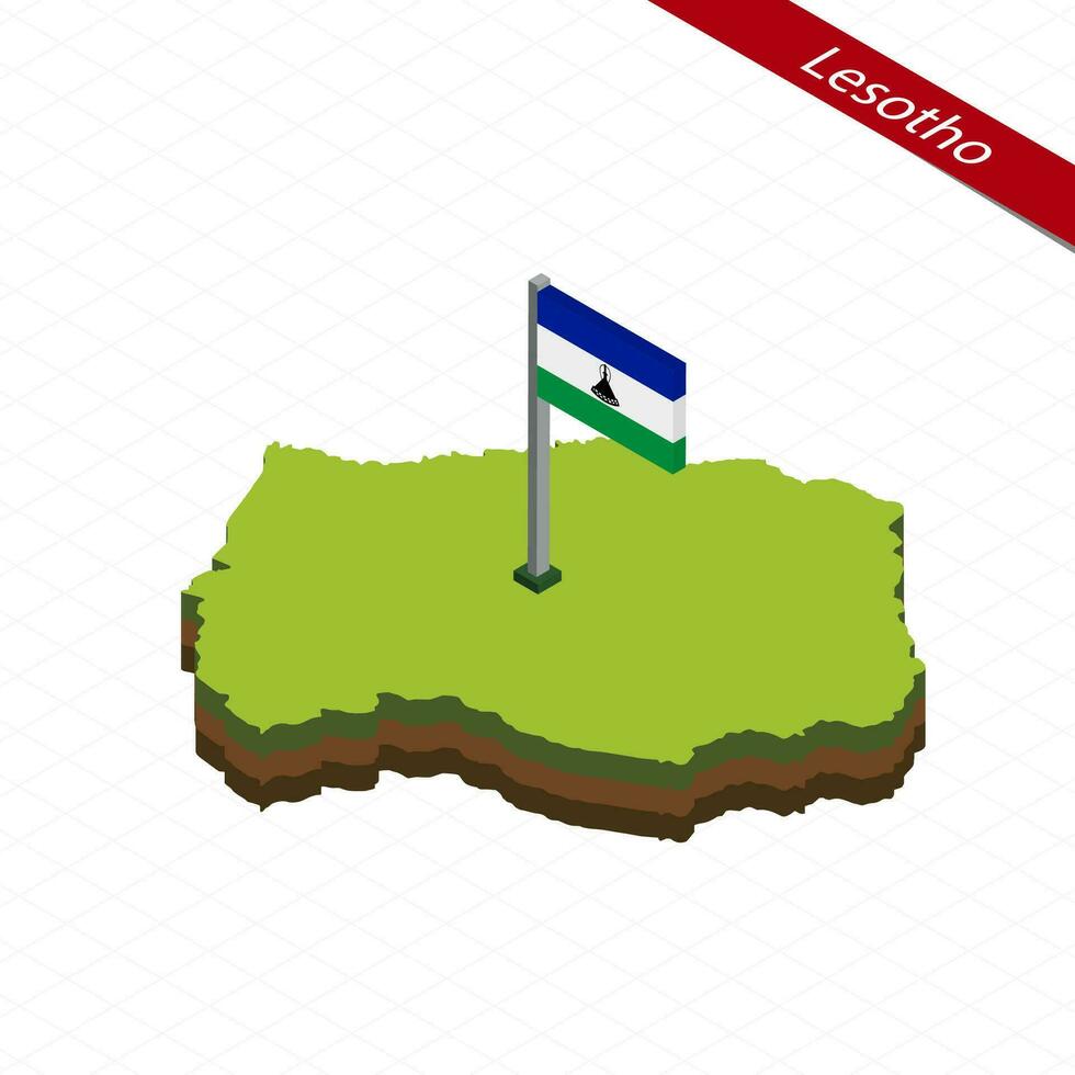 lesotho isometrisk Karta och flagga. vektor illustration.