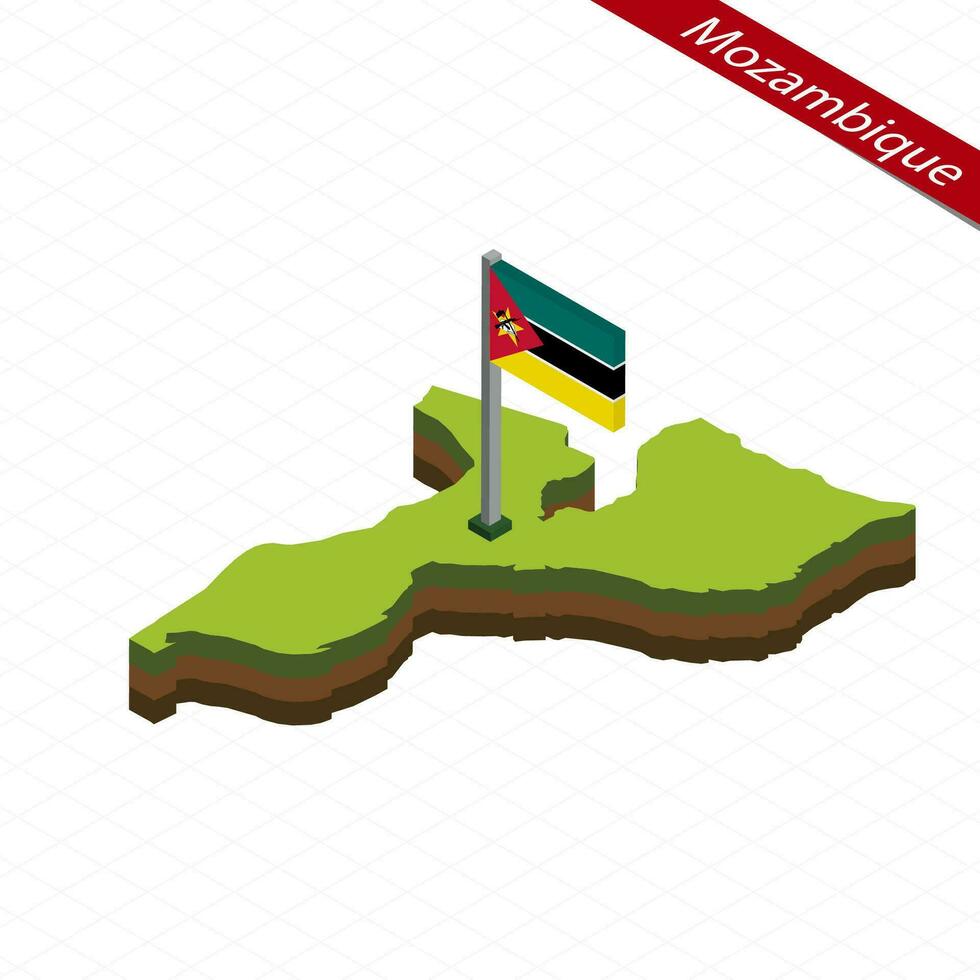 Mozambique isometrisch Karte und Flagge. Vektor Illustration.