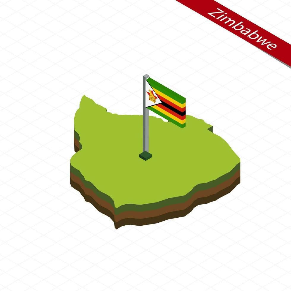 Zimbabwe isometrisch Karte und Flagge. Vektor Illustration.