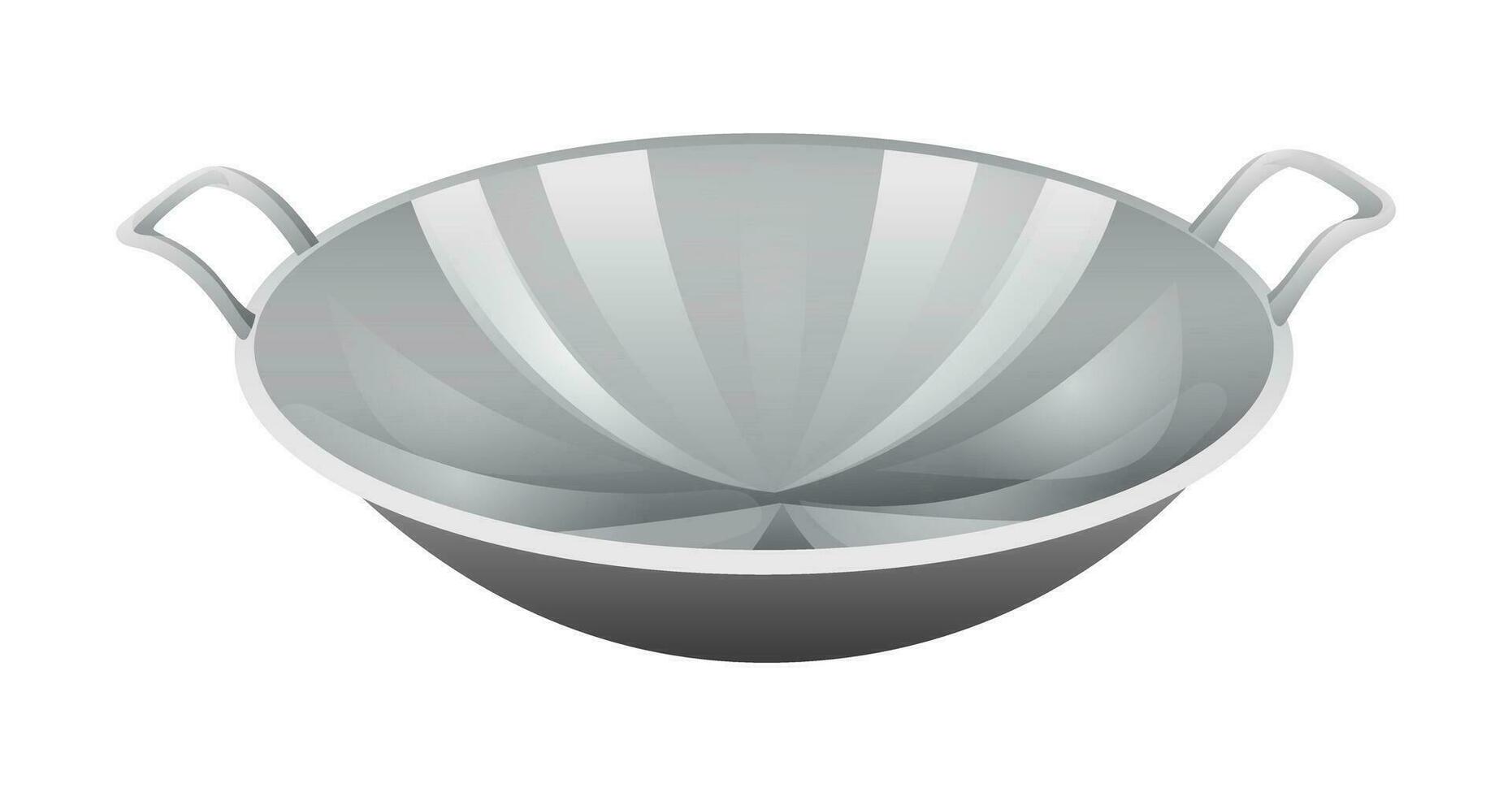 wok panorera vektor isolerat på vit bakgrund. Vispa fritera panorera köksutrustning tecknad serie illustration