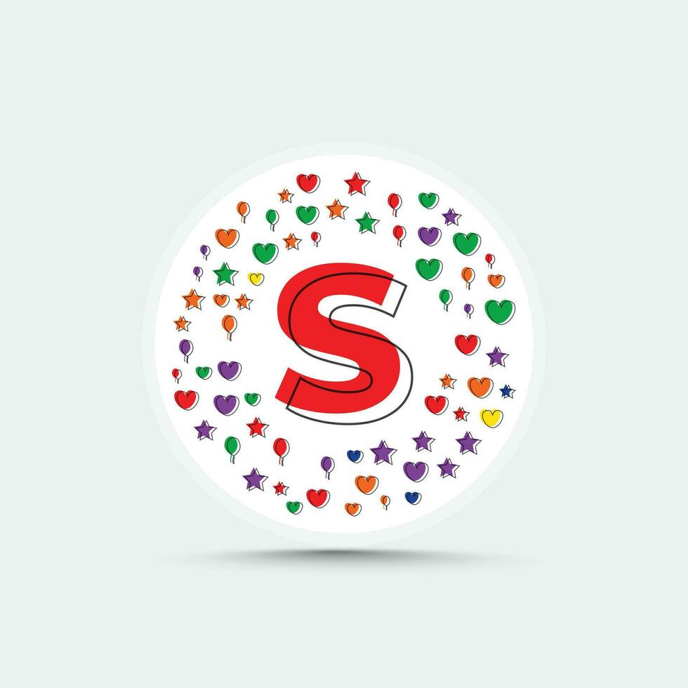 Brief s Logo Design Vorlage mit bunt Liebe Herz Star und Ballon Vektor