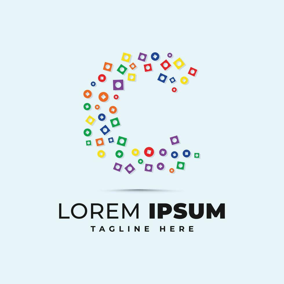 färgrik brev logotyp mall med polka punkt cirkel och fyrkant form pixel vektor