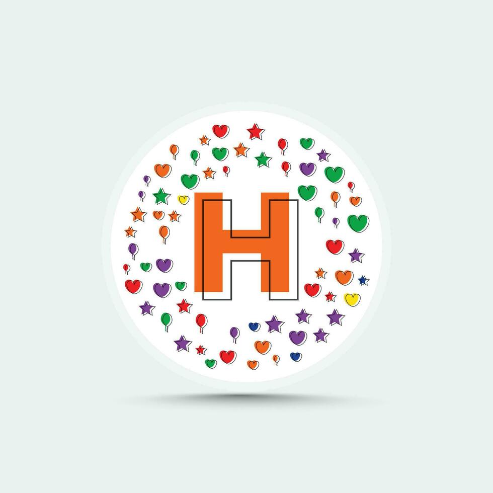 Brief h Logo Design Vorlage mit bunt Liebe Herz Star und Ballon Vektor