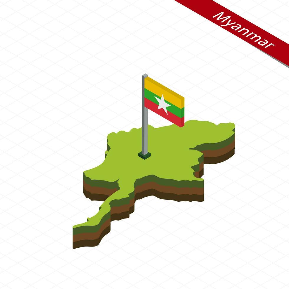 Myanmar isometrisch Karte und Flagge. Vektor Illustration.