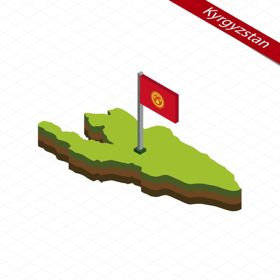 kyrgyzstan isometrisk Karta och flagga. vektor illustration.