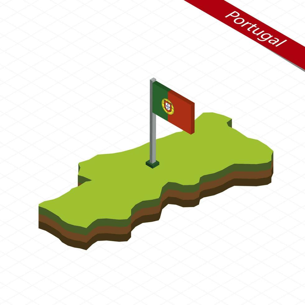 Portugal isometrisch Karte und Flagge. Vektor Illustration.