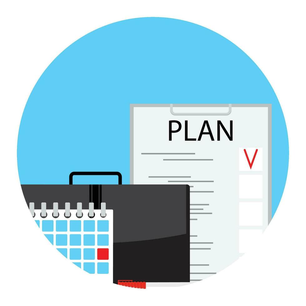 Herstellung monatlich Geschäft planen zum Termin. Symbol App monatlich Planer. Vektor Illustration