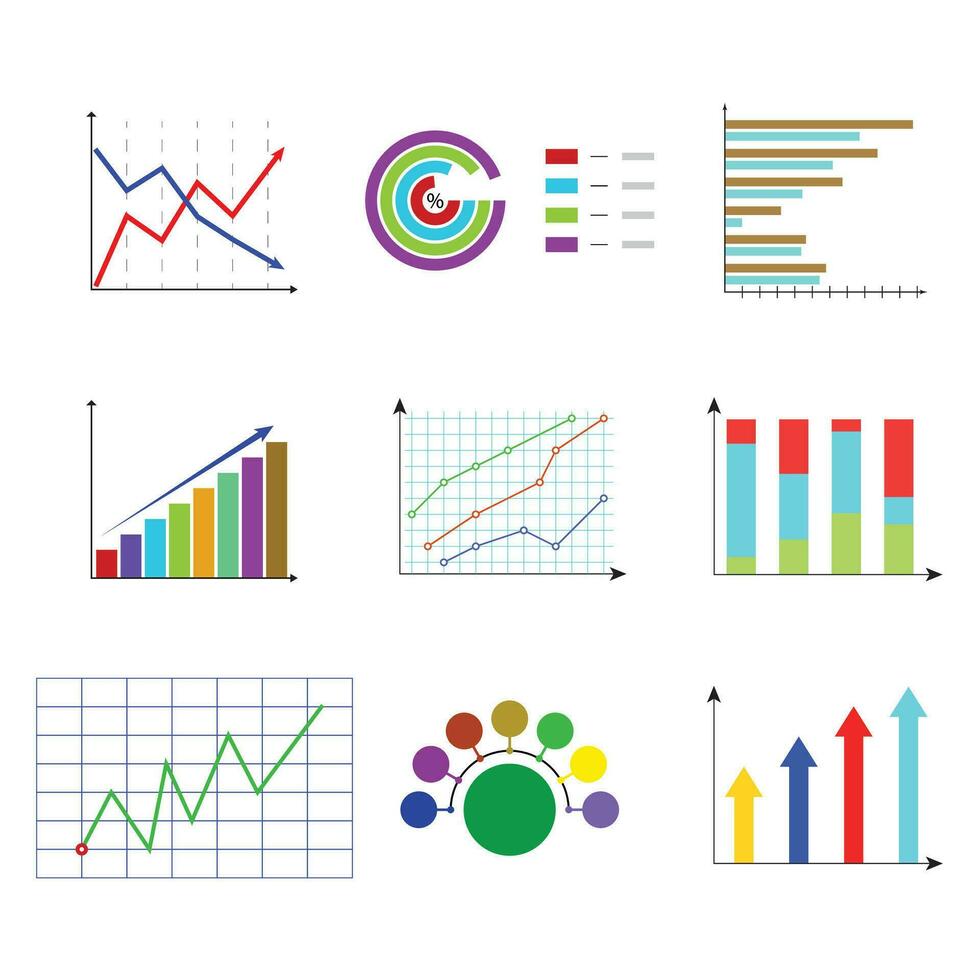 uppsättning av mall Färg Diagram och grafisk. infochart attrapp Färg, vektor illustration
