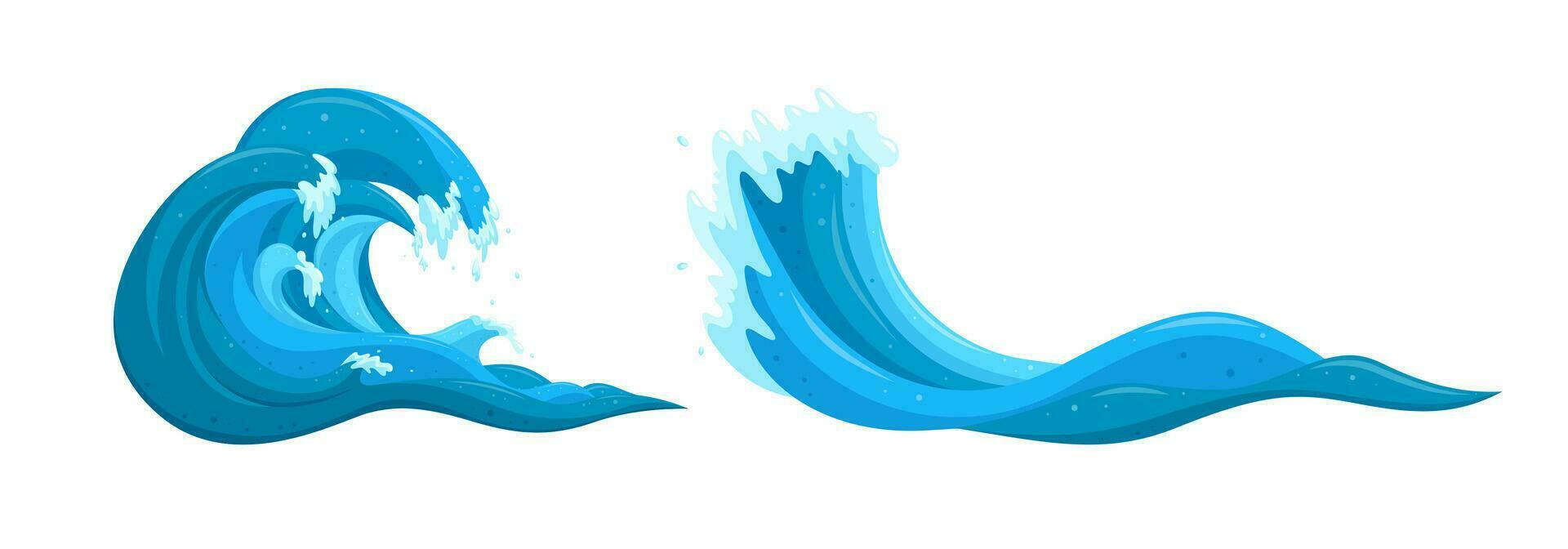 flohen Wasser Elemente. Ozean Tsunami Wellen Satz. Karikatur Vektor Abbildungen