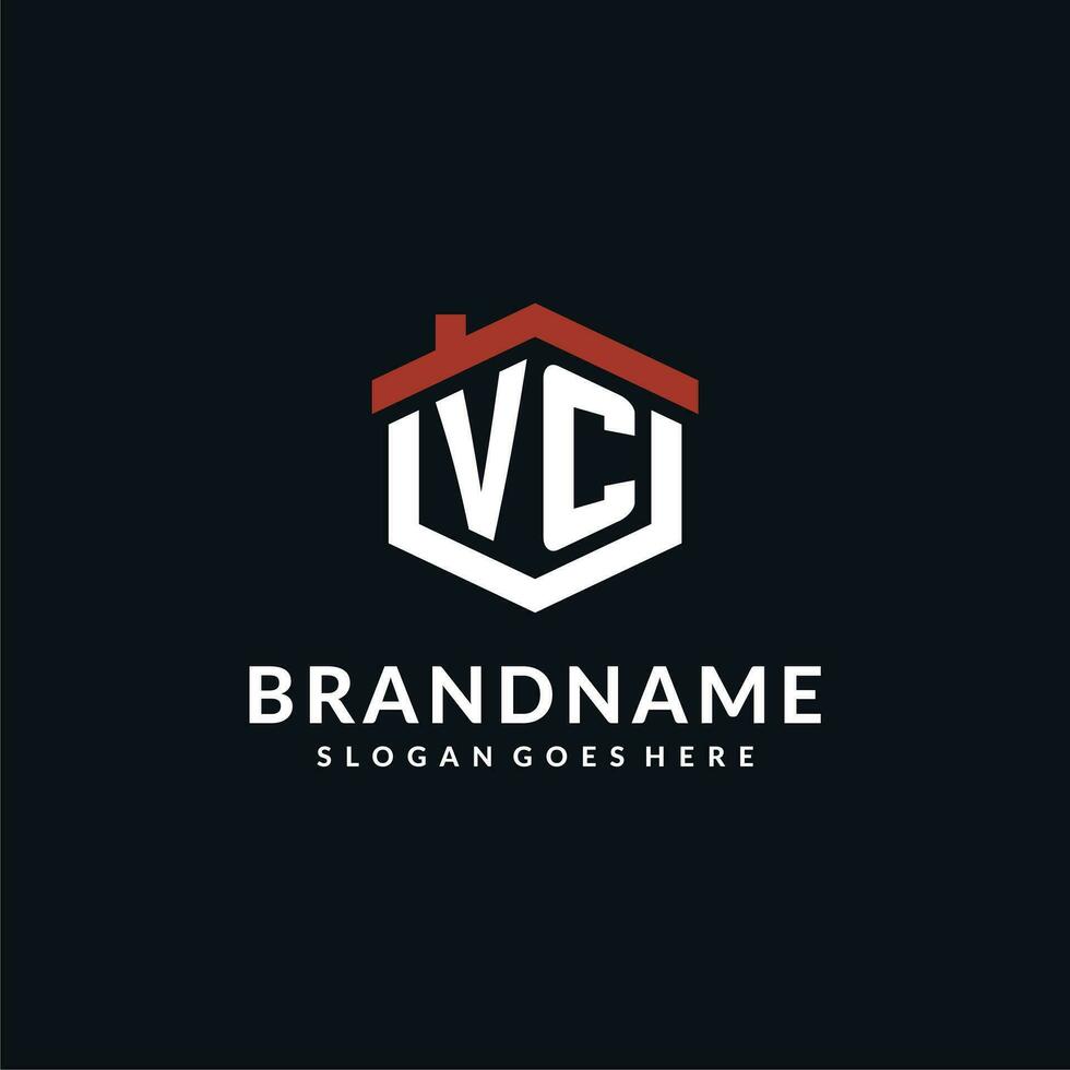 Initiale Brief vc Logo mit Zuhause Dach Hexagon gestalten Design Ideen vektor