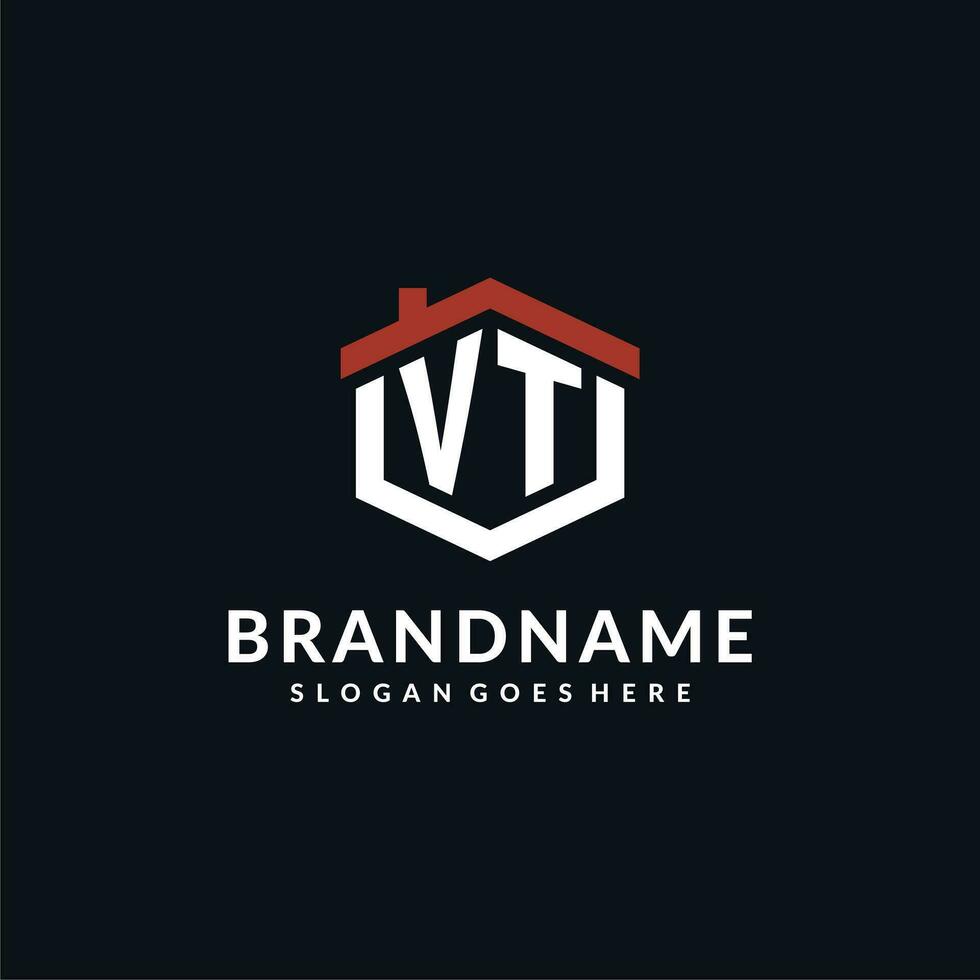 Initiale Brief vt Logo mit Zuhause Dach Hexagon gestalten Design Ideen vektor