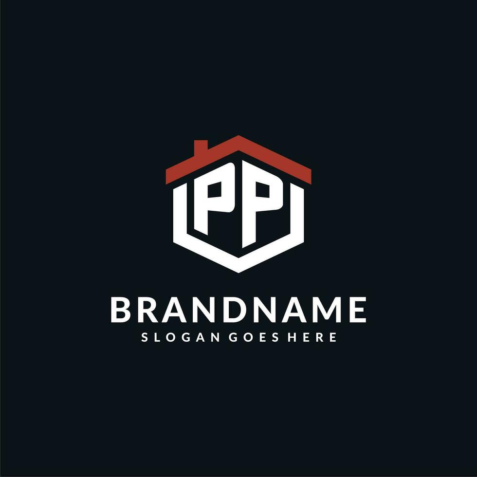 Initiale Brief pp Logo mit Zuhause Dach Hexagon gestalten Design Ideen vektor