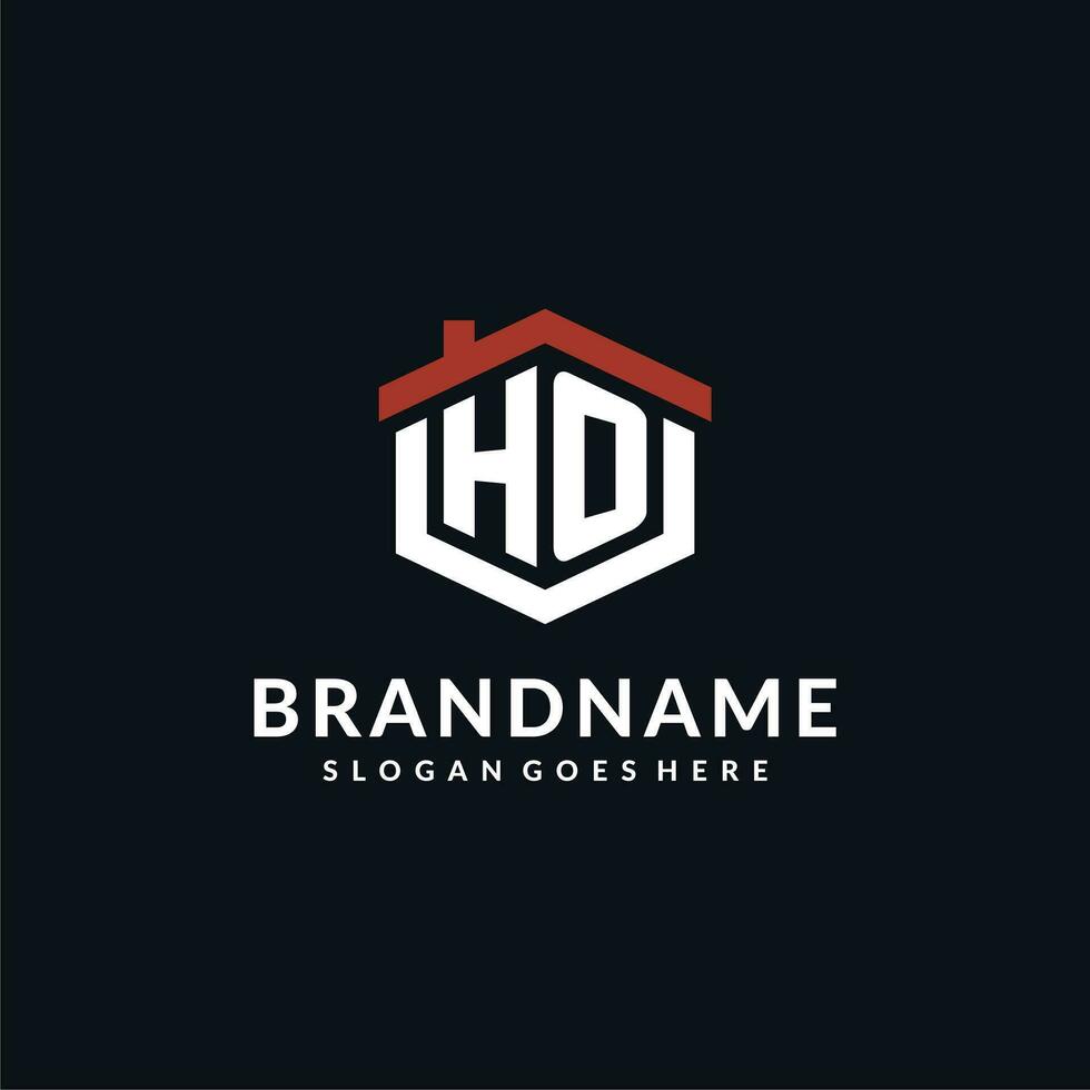 Initiale Brief ho Logo mit Zuhause Dach Hexagon gestalten Design Ideen vektor