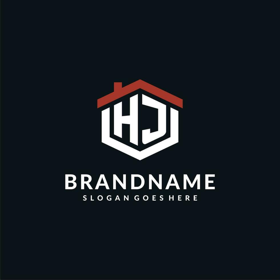 Initiale Brief hj Logo mit Zuhause Dach Hexagon gestalten Design Ideen vektor