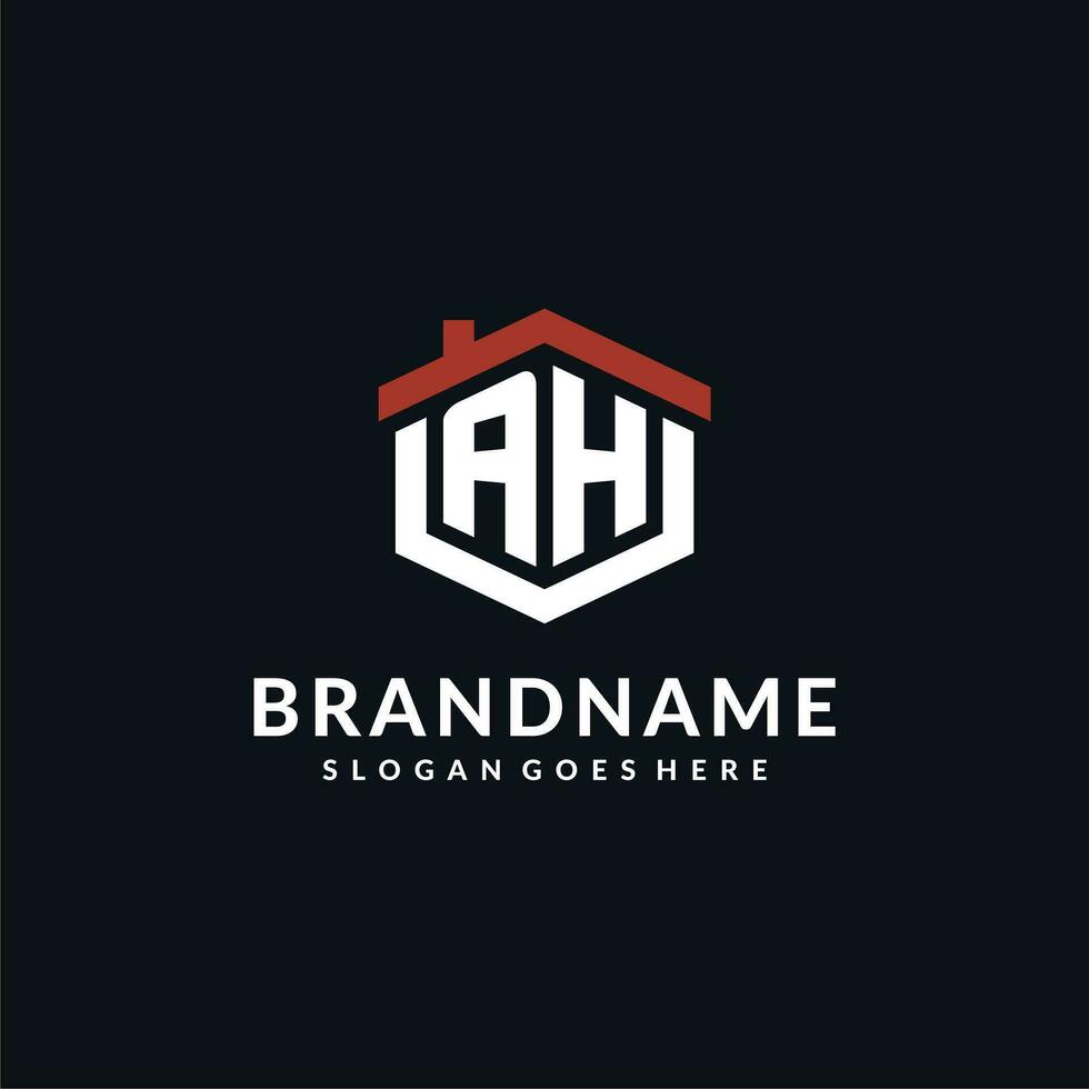 Initiale Brief Ah Logo mit Zuhause Dach Hexagon gestalten Design Ideen vektor