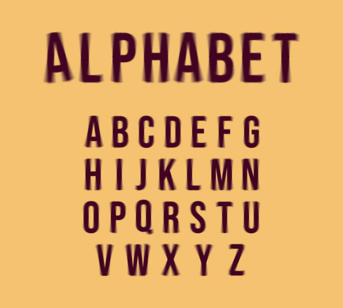 Polka Punkt Vektor Alphabet Briefe. Lärm bewirken Schriftart, verschwommen Alphabet.