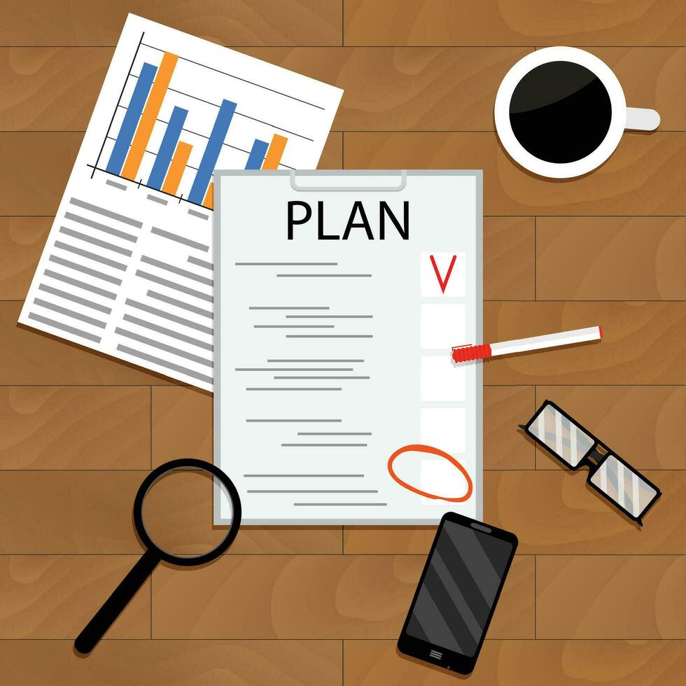 företag ekonomisk planera. plan och strategi, företag planen, projekt, vektor planera bearbeta, illustration av strategisk planera