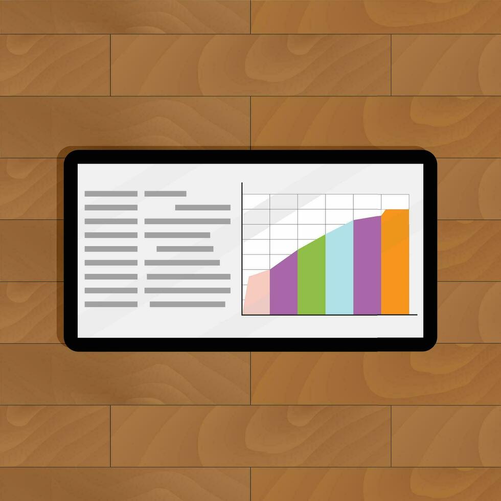 Wachstum Daten auf Bildschirm Tablette. Diagramm Visualisierung Grafik, Vektor Illustration