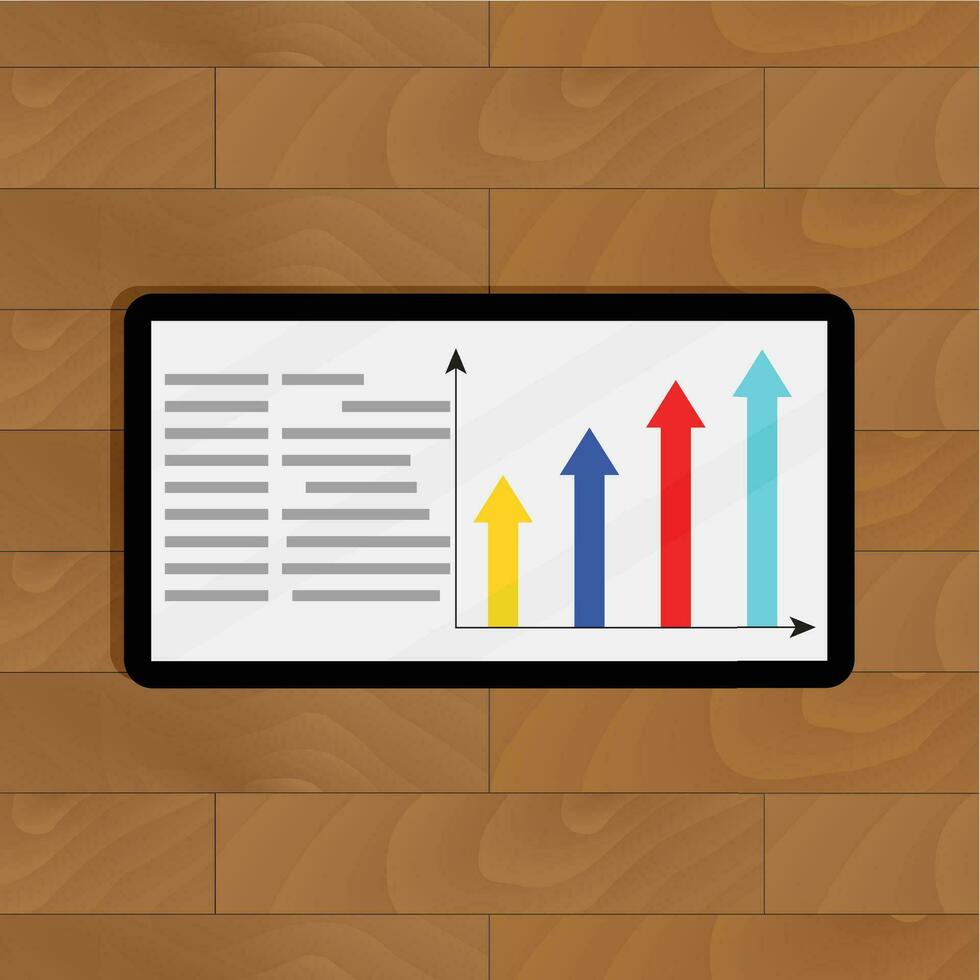 die Info mit Wachstum Pfeil Diagramm. Geschäft Graph dokumentieren auf Anzeige. Vektor Illustration