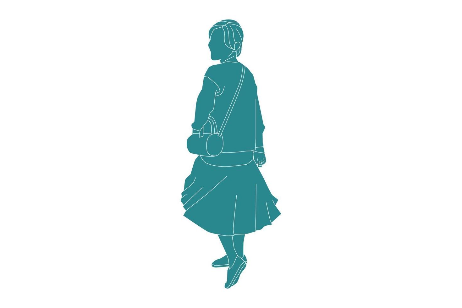 Vektor-Illustration der eleganten Frau posiert im Kleid, flacher Stil mit Umriss vektor