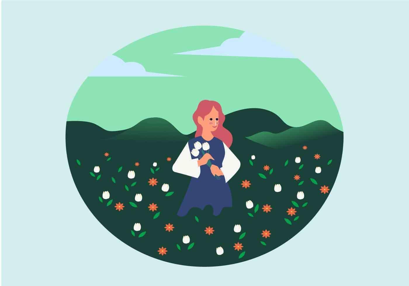 Girl With Flowers Vector Illustration