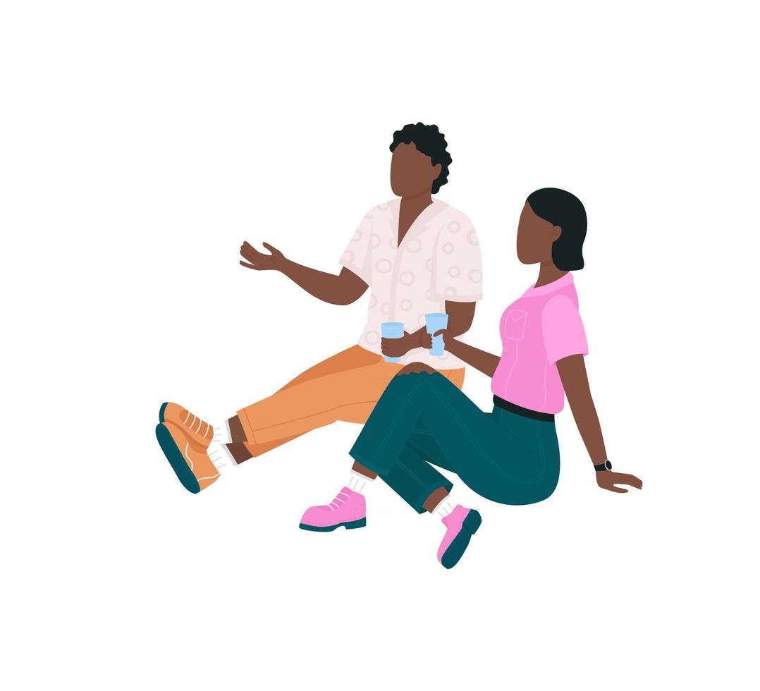 afroamerikanska par på picknick platt färg vektor ansiktslös karaktär