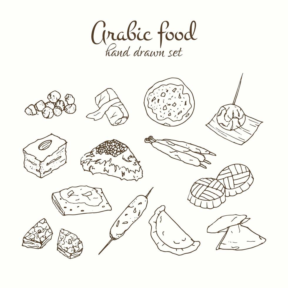 Arabic food vector set. Arabian cuisine illustration.