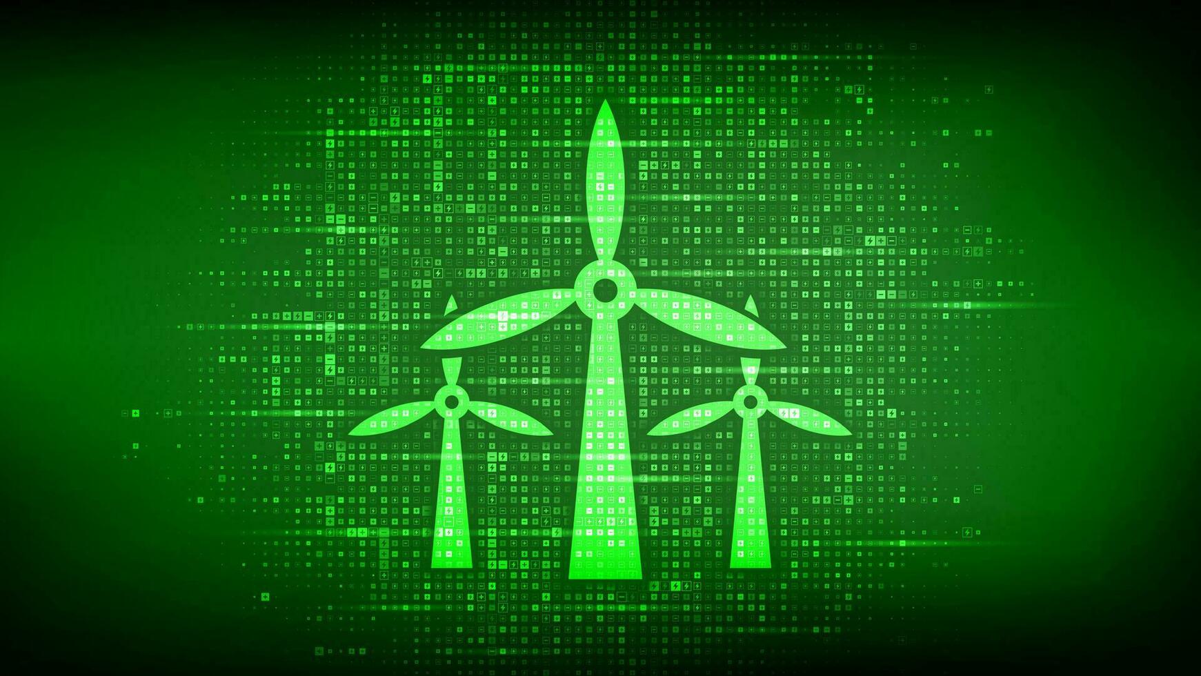 Wind Energie Symbol gemacht mit Elektrizität Zeichen. Wind Turbinen. Wind Leistung Bahnhof Hintergrund. Alternative Energie. nachhaltig Entwicklung. verlängerbar Grün Energie industriell Konzept. Vektor Illustration.