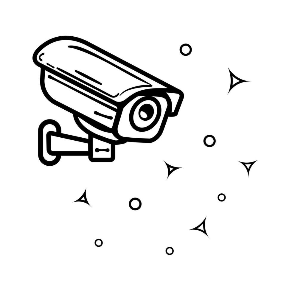 Sicherheit Kamera. cctv Überwachung System. Überwachung, bewachen Ausrüstung, Einbruch oder Raub Verhütung. Vektor Illustration isoliert auf Weiß Hintergrund. editierbar Schlaganfall.