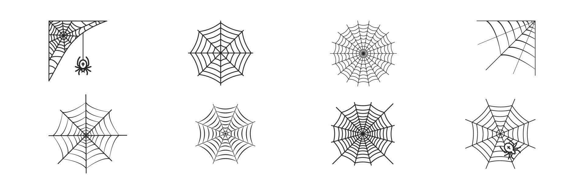 spindelnät ikon uppsättning. halloween design. begrepp av Skräck. läskigt. webb, spindelnät, tecken. gotisk, tatuering, fälla symbol. vektor