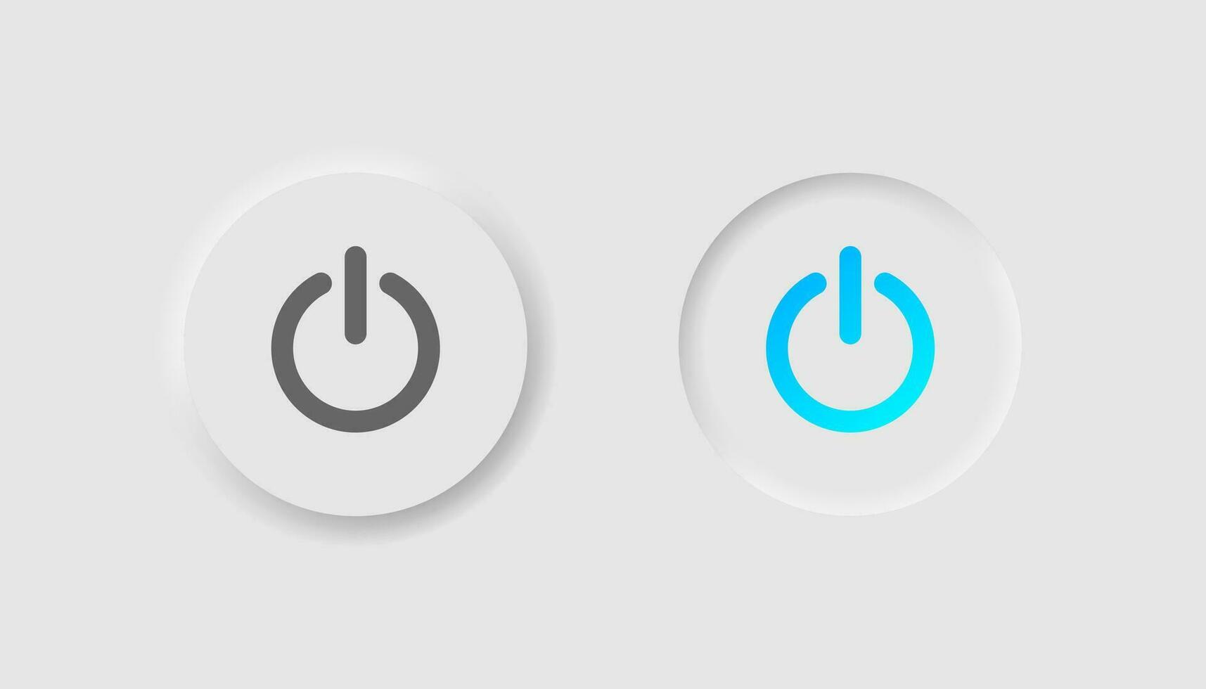 Leistung Taste im Neumorphismus Stil. Symbole zum Geschäft, Weiß ui, ux. auf aus Symbol. Start, Ausloggen, Energie, schalten. neumorphisch Stil. Vektor Illustration.