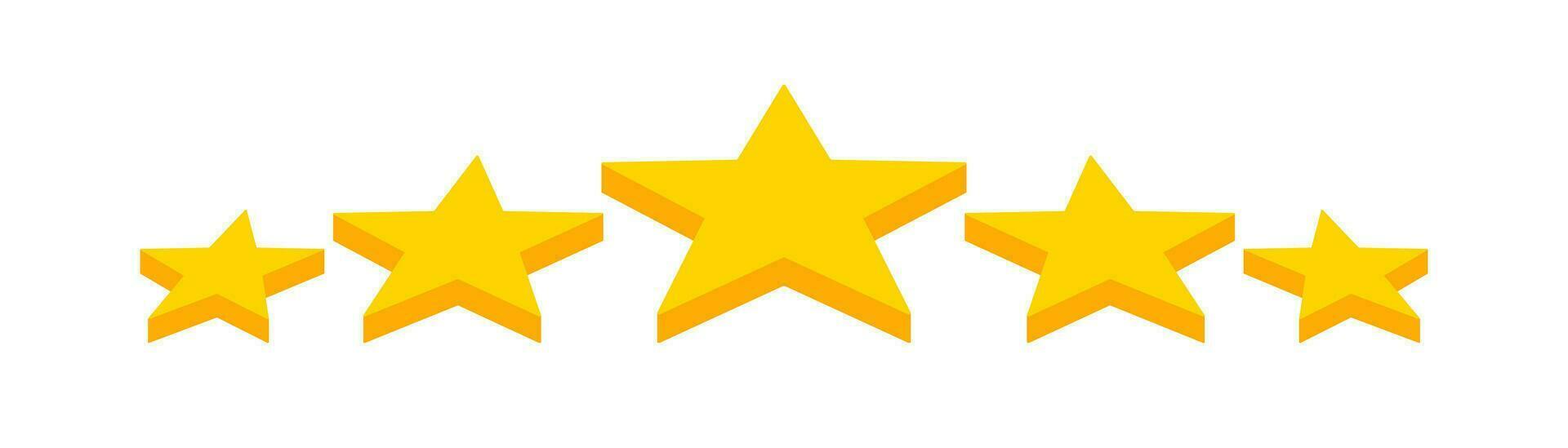 fünf Gelb 3d Sterne Symbol auf Licht Hintergrund. Kunde Produkt Bewertung. geometrisch Form, Bonus, avard. Umriss, eben und farbig Stil. eben Design. Vektor Illustration.