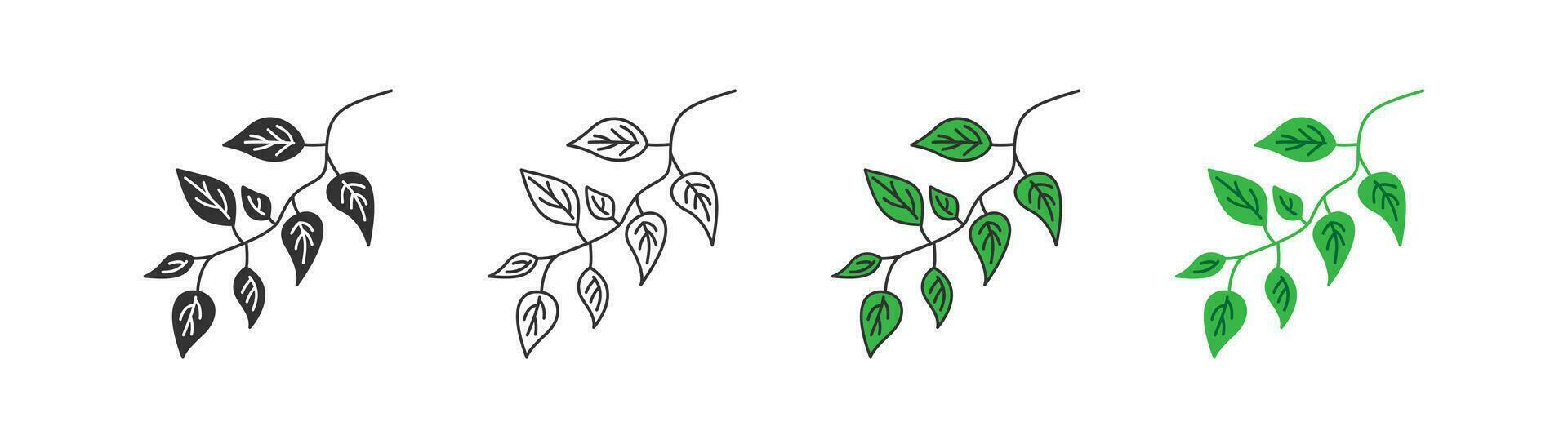 träd gren med leafs klotter ikon. eco symbol. sommar, grön, naturlig produkt. platt design för webb ui. skiss stil. vektor illustration.