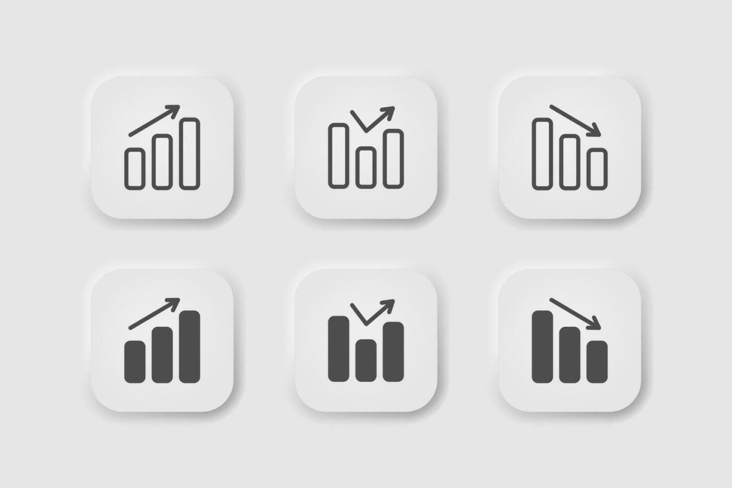 Statistik Symbol im Neumorphismus Stil. Symbole zum Geschäft, Weiß Benutzer Schnittstelle. ui, ux. Diagramm Symbol. Statistiken, Geschäft, Grafik, Zunahme, wirtschaftlich, Aktie. neumorphisch Stil. Vektor Illustration.