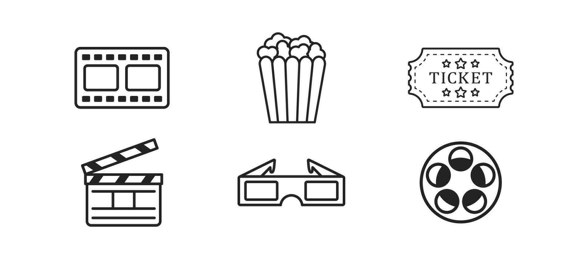 Aufpassen Film Symbol einstellen auf Weiß Hintergrund. Wochenende, Freizeit Konzept. Medien Unterhaltung Symbol. einfach Gliederung Design. vektor