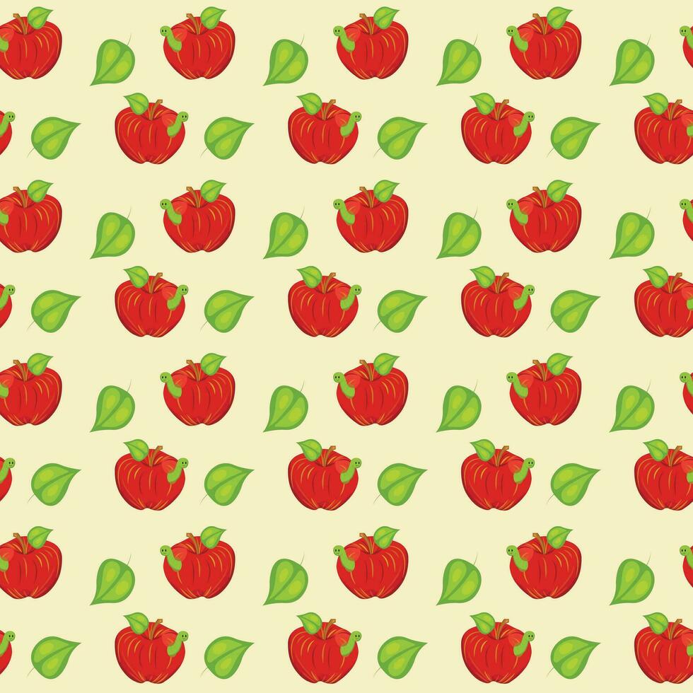 rot Apfel mit ein lächelnd Wurm. nahtlos Muster. Vektor Illustration.
