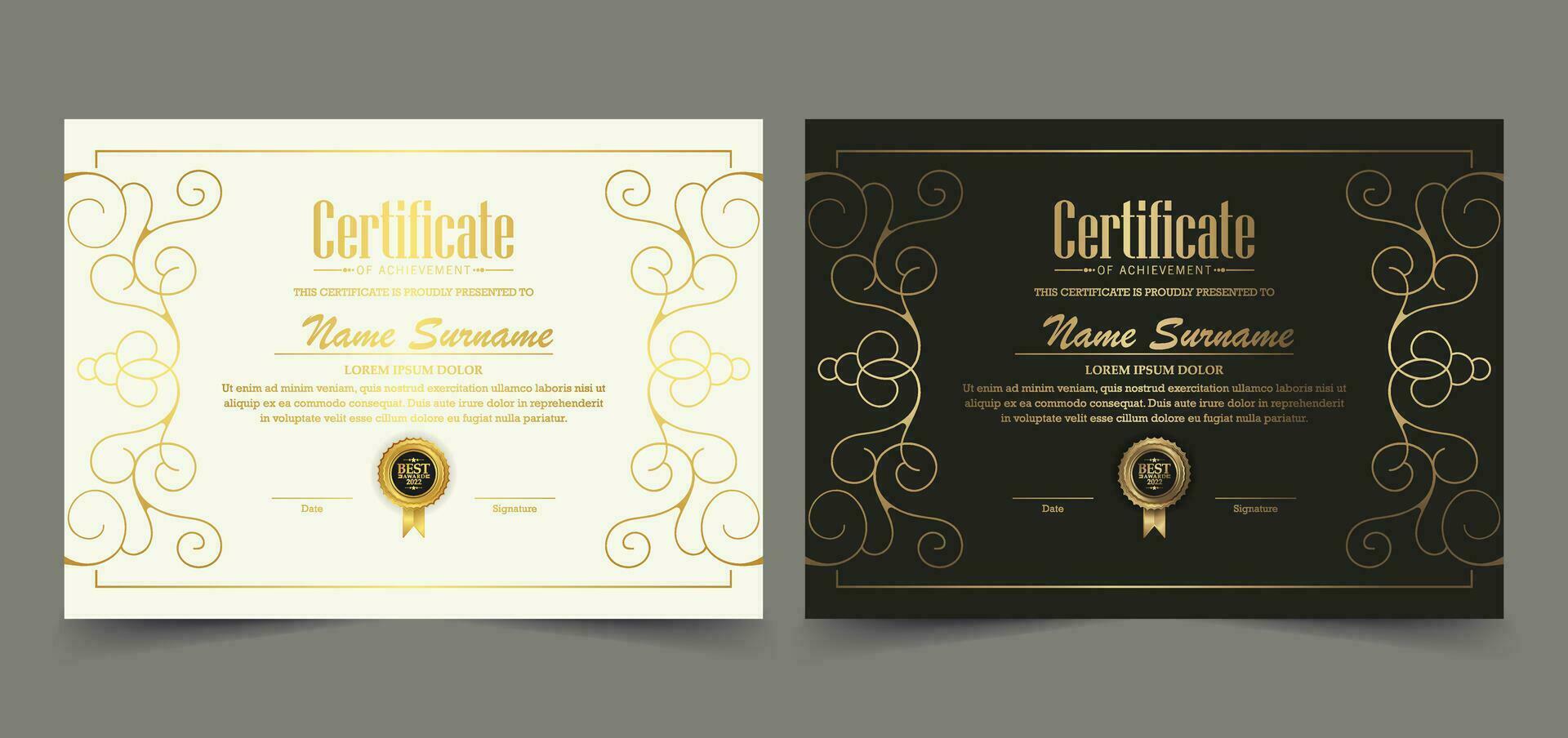 Luxus Gold Zertifikat mit Gold Rahmen Farbe vektor